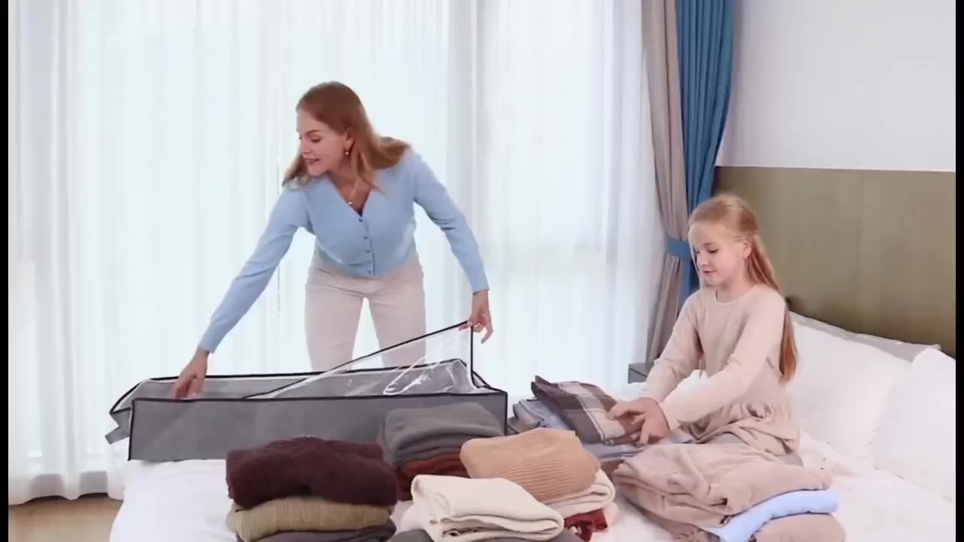 Under-Bed Storage Box with Flip-Top Lid - Durable Non-Woven Fabric Organizer for Blankets, Clothes & Bedding | Multi-Purpose Space-Saving Design, Dust-Resistant Contemporary Bedside Storage Solution, Bedroom Organizers And St