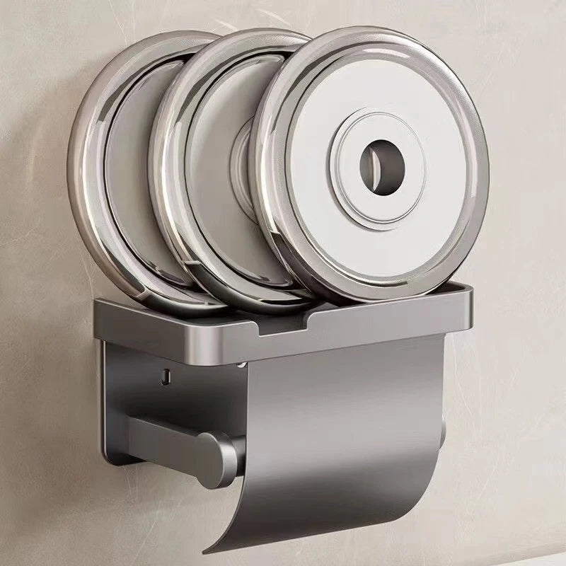 1Pc Wall Mounted Aluminum Tissue Holder - Drill Free, Easy - Install Roll Paper Rack for Bathroom & Kitchen Home Organization