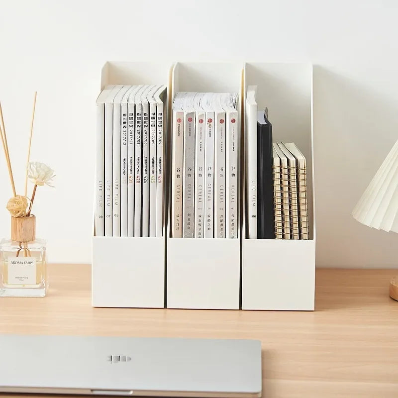 Organizadores Desk Organizer Home Office Storage Box Book Stationery Storage Rack Vertical Stackable Free Combination White