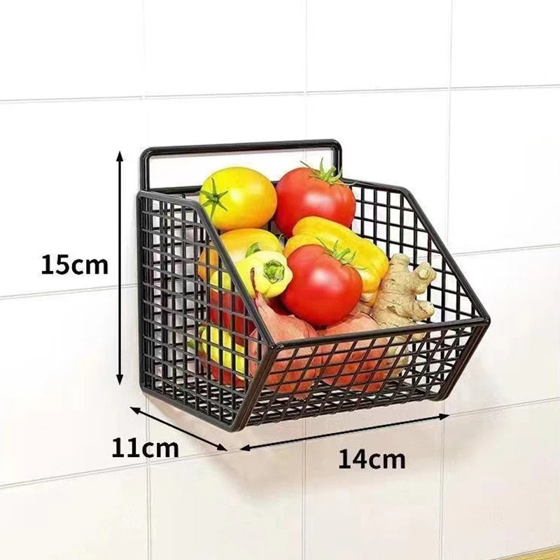 Wall Mount Wire Storage Basket - Durable Kitchen Organizer for Vegetables & Fruits