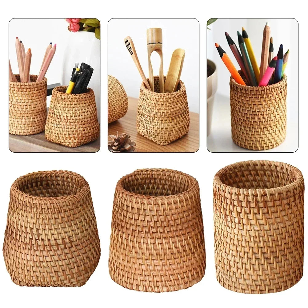 Household Rattan Storage Organizer Box for Utensils Tableware Kitchen Office Supplies Multifunctional Home Organization Basket