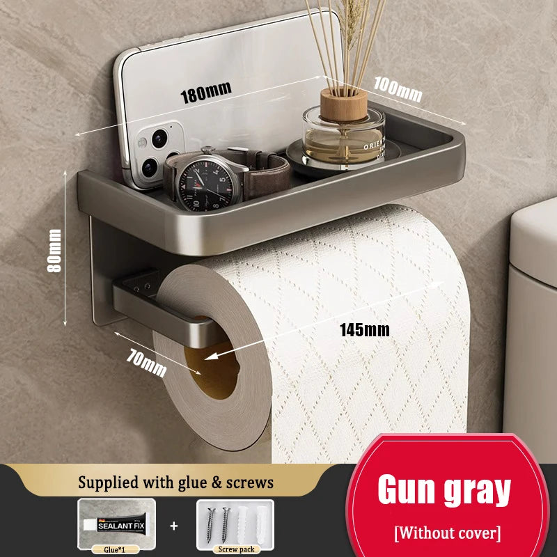 Wall Mount Aluminum Tissue Holder - Drill-Free Paper Towel Rack for Bathroom & Kitchen