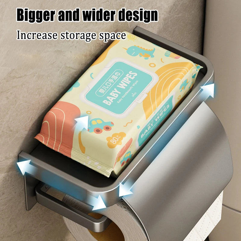 Wall Mount Aluminum Tissue Holder - Drill-Free Paper Towel Rack for Bathroom & Kitchen