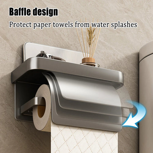 1Pc Wall Mounted Aluminum Tissue Holder - Drill Free, Easy - Install Roll Paper Rack for Bathroom & Kitchen Home Organization