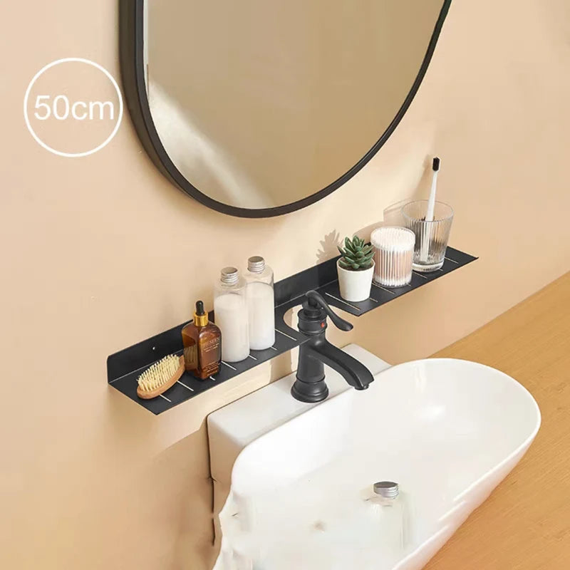 Self-Adhesive Shower Caddy Organizer - Black Wall Mount Bathroom Storage Shelf