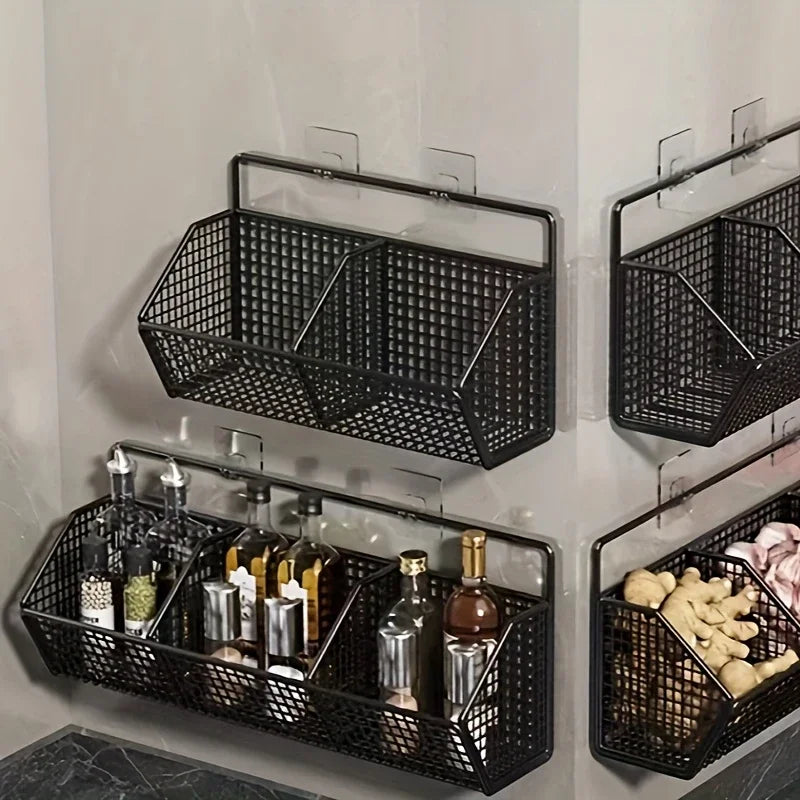 Wall Mount Wire Storage Basket - Durable Kitchen Organizer for Vegetables & Fruits