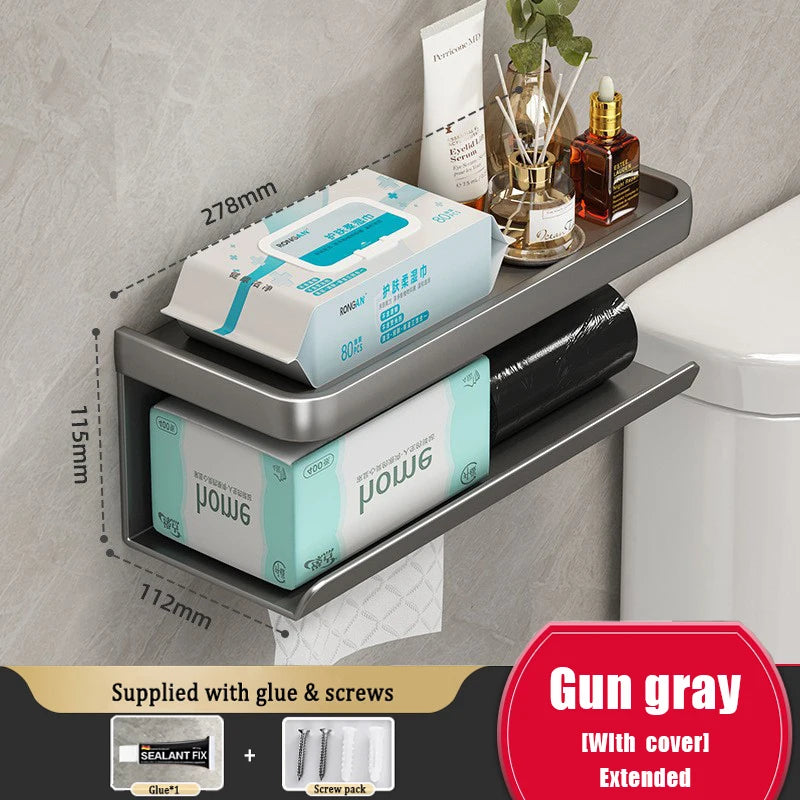 1Pc Wall Mounted Aluminum Tissue Holder - Drill Free, Easy - Install Roll Paper Rack for Bathroom & Kitchen Home Organization