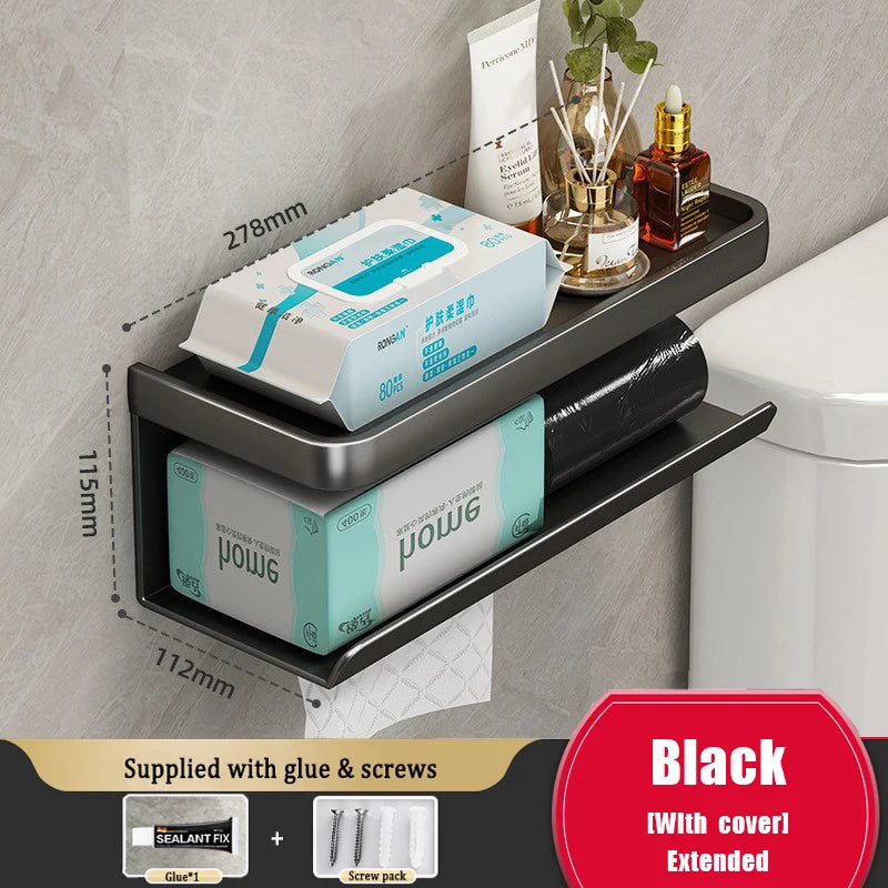 1Pc Wall Mounted Aluminum Tissue Holder - Drill Free, Easy - Install Roll Paper Rack for Bathroom & Kitchen Home Organization