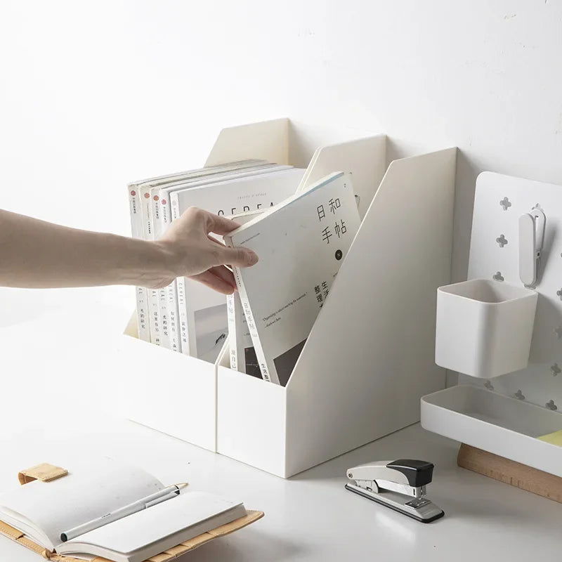 Organizadores Desk Organizer Home Office Storage Box Book Stationery Storage Rack Vertical Stackable Free Combination White