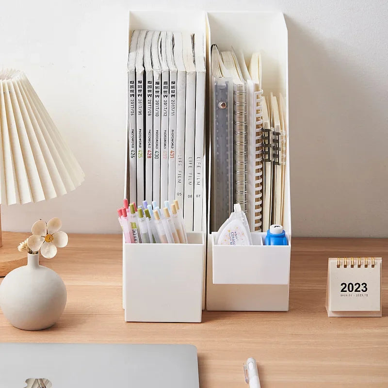 Organizadores Desk Organizer Home Office Storage Box Book Stationery Storage Rack Vertical Stackable Free Combination White