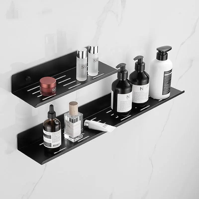 Self-Adhesive Shower Caddy Organizer - Black Wall Mount Bathroom Storage Shelf