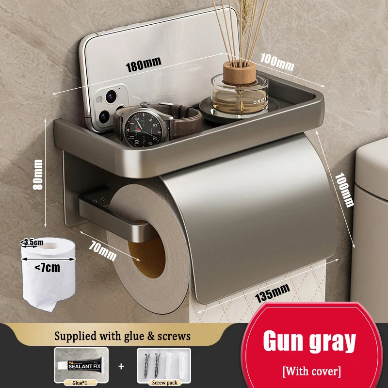 1Pc Wall Mounted Aluminum Tissue Holder - Drill Free, Easy - Install Roll Paper Rack for Bathroom & Kitchen Home Organization