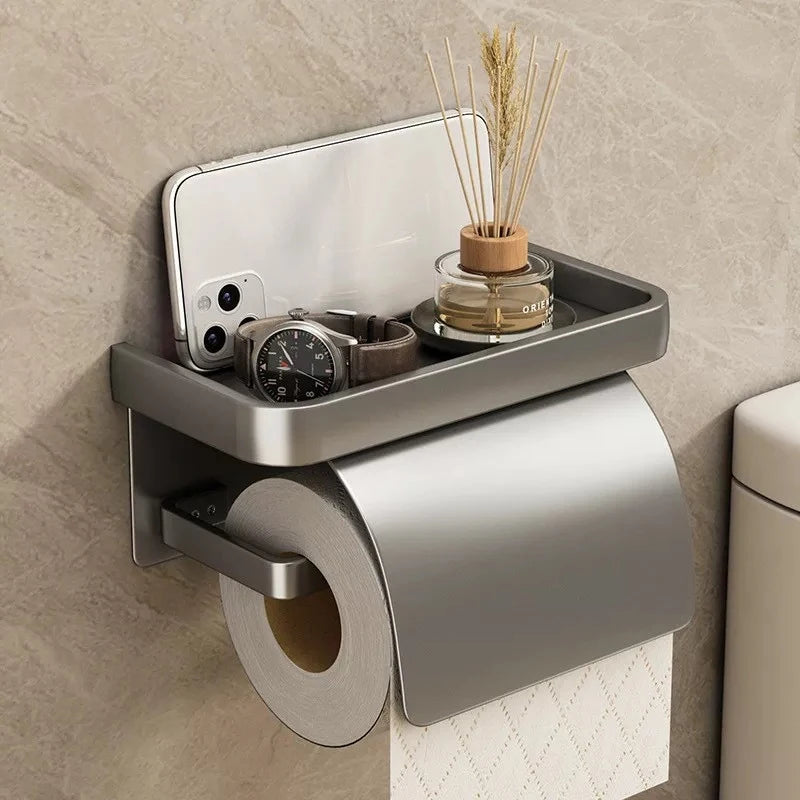 Wall Mount Aluminum Tissue Holder - Drill-Free Paper Towel Rack for Bathroom & Kitchen