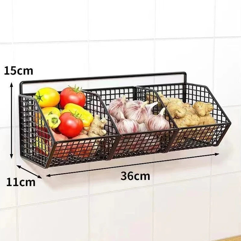 Wall Mount Wire Storage Basket - Durable Kitchen Organizer for Vegetables & Fruits