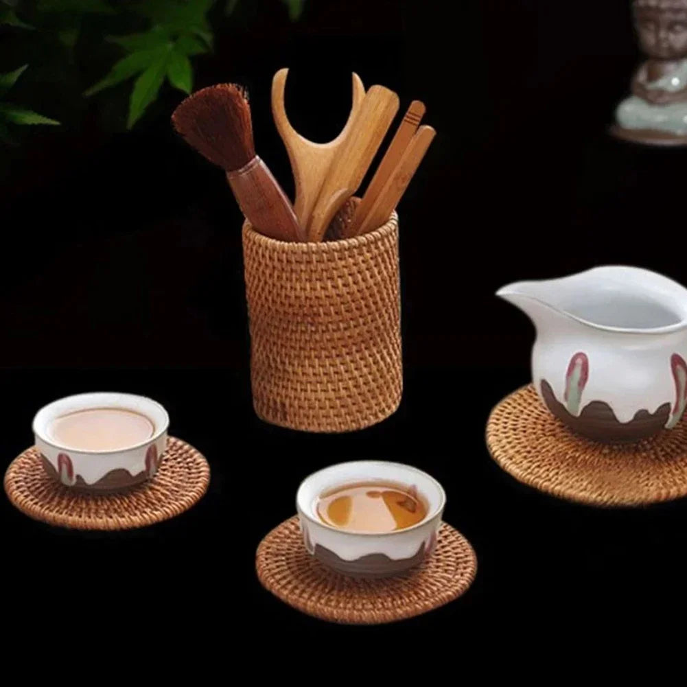 Household Rattan Storage Organizer Box for Utensils Tableware Kitchen Office Supplies Multifunctional Home Organization Basket