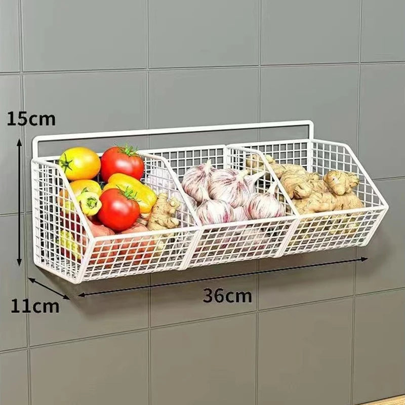 Wall Mount Wire Storage Basket - Durable Kitchen Organizer for Vegetables & Fruits