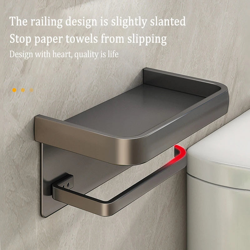 1Pc Wall Mounted Aluminum Tissue Holder - Drill Free, Easy - Install Roll Paper Rack for Bathroom & Kitchen Home Organization