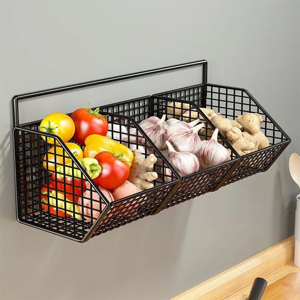 Wall Mount Wire Storage Basket - Durable Kitchen Organizer for Vegetables & Fruits