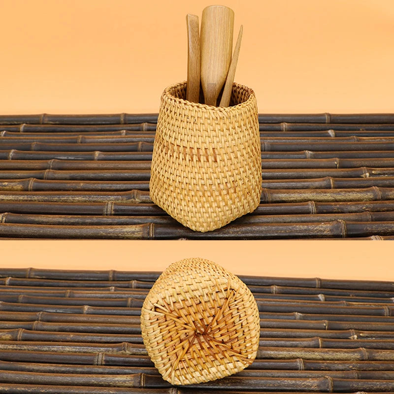 Household Rattan Storage Organizer Box for Utensils Tableware Kitchen Office Supplies Multifunctional Home Organization Basket