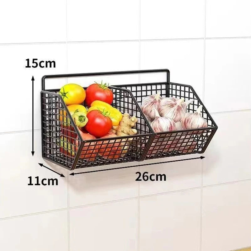 Wall Mount Wire Storage Basket - Durable Kitchen Organizer for Vegetables & Fruits