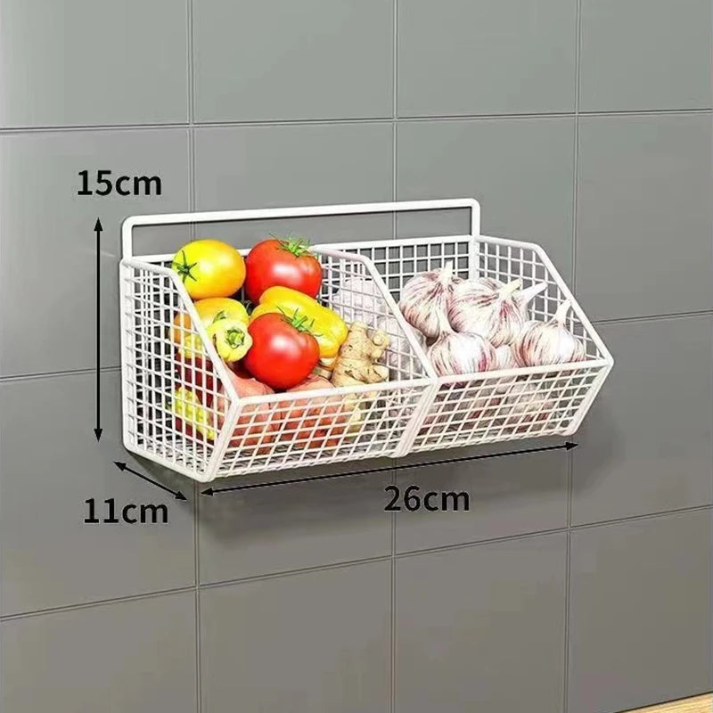 Wall Mount Wire Storage Basket - Durable Kitchen Organizer for Vegetables & Fruits