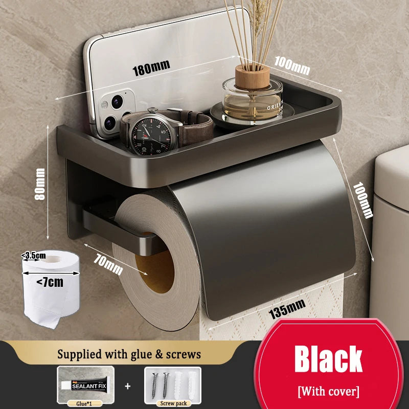 Wall Mount Aluminum Tissue Holder - Drill-Free Paper Towel Rack for Bathroom & Kitchen